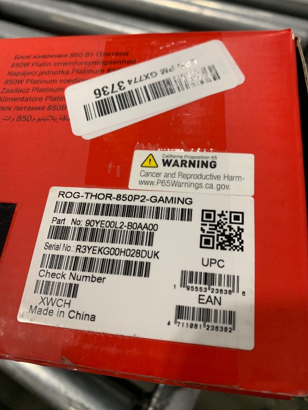 Photo 1 of ASUS ROG Thor 850W Platinum II (Fully Modular Power Supply, 80+ Platinum, Lambda A++ Certified, ROG heatsinks, 135mm PWM Fan, 0dB Mode, OLED Panel, Sleeved Cables, Aura Sync, 10 Year Warranty)