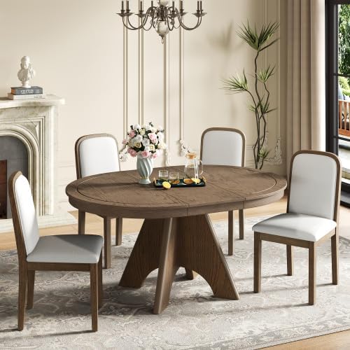 Photo 1 of Bellemave 5-Piece Extendable Round Dining Table Set with 4 Upholstered Chairs, 42"-58" Round Kitchen Table Set for 4-6 with Removable Leaf and Crossed Legs for Kitchen, Dining Room (Espresso)