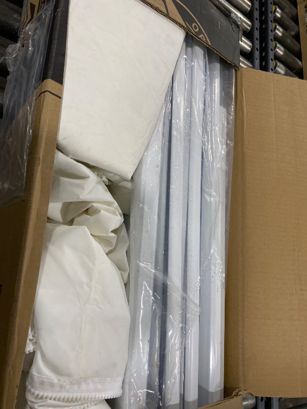 Photo 1 of E-Z UP ES100S Instant Commercial Pop Up Canopy Tent, 10' x 10' with 3 Sidewalls, 1 Mid-Zip Sidewall and Wide-Trax Roller Bag, White