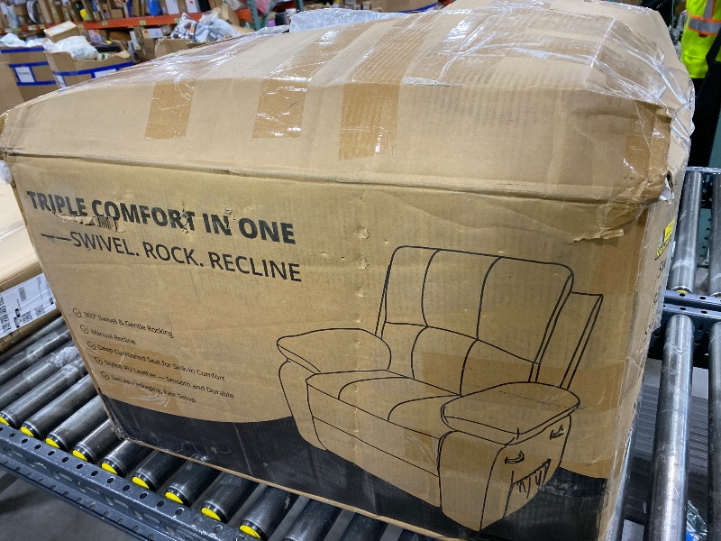 Photo 1 of Attalee Leather Swivel Rocker Recliner Chair, Traditional Manual Chair, Upholstered Nursery Glider Rocking Recliner, Comfy Faux Leather Single Sofa with Pocket Spring for Living Room, Dark Brown