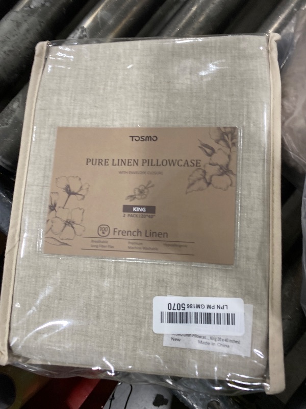 Photo 1 of TOSMO Linen Pillowcase, 100% French Flax Stone Washed Pillowcases Envelope Closure, Set of 2, 2 Pillow Cases (Natural Linen, King 20 x 40 inches)