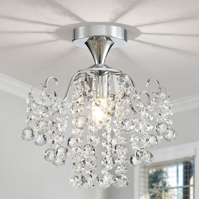 Photo 1 of Garwarm 20in Ceiling Fans with Lights,Modern Fandelier Ceiling Fan with Light and Remote,Bladeless Crystals Chandelier Ceiling Fan for Bedroom Kitchen Living Room(6 Speed, Timing)-Chrome