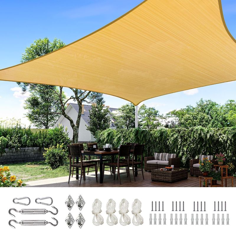 Photo 1 of Quictent 20x16ft Rectangular Sun Shade Sail 185G HDPE Canopy 98% UV Block Outdoor Patio Garden Commercial Deck with Hardware Kit (Sand)