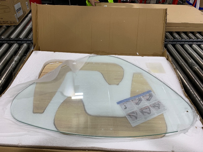 View 3 of EASYSOUL Modern Glass Coffee Table, 32.68" D x 22.44" W x 15.75" H, Abstract Round Tea Tables for Living Room Home Office Industrial Cocktail Tables (Log-Clear Glass, 32.68")