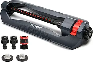 Photo 1 of Eden 96213EDAMZ Weighted Essential Oscillating Sprinkler | Covers Up to 3,600 sq. ft., 16 Precision Nozzles, Adjustable Range, Turbo Drive Motor, Quick Connect Bundle, Stainless Steel Filters, Black