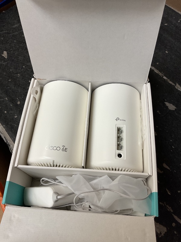 Photo 1 of TP-Link Deco XE75 AXE5400 Tri-Band WiFi 6E Mesh System - Covers up to 5500 Sq.Ft, Replaces WiFi Router and Extender, AI-Driven Mesh, 6GHz Band, 2-Pack