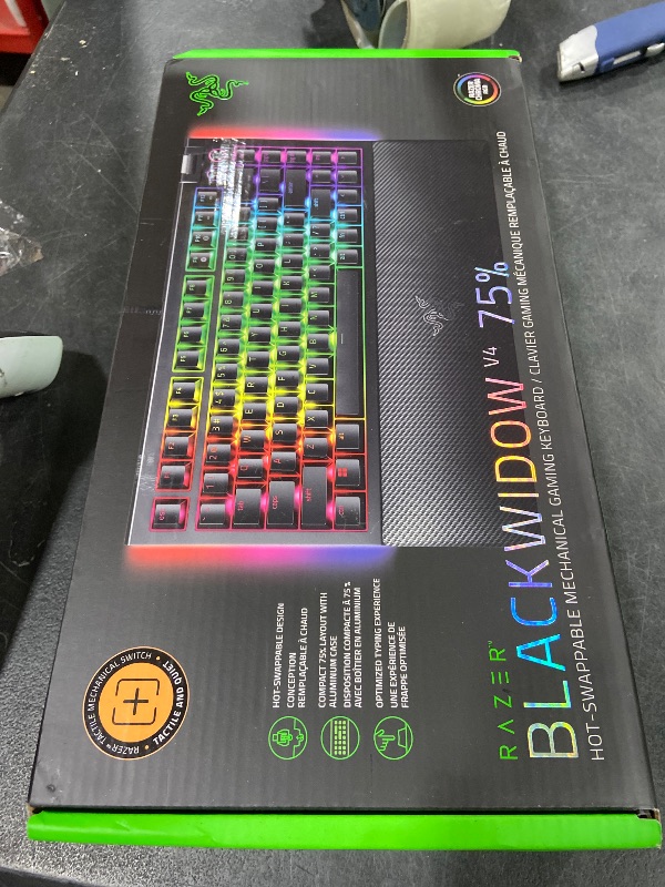 Photo 1 of Razer BlackWidow V4 75% Mechanical Gaming Keyboard: Hot Swappable Design - Compact & Durable - Orange Tactile Switches - Chroma RGB - Roller & Media Keys - Wrist Rest Snap Tap - Black