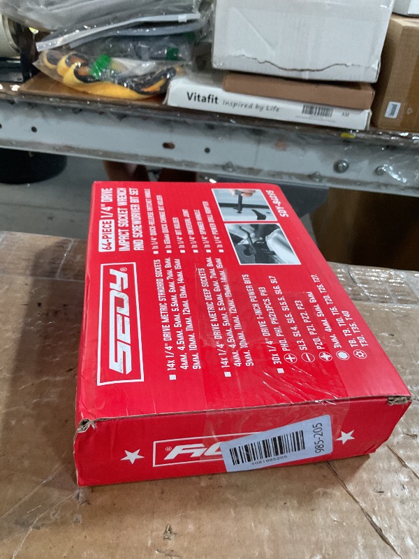 Photo 1 of ***MISSING PEICES***
64-Piece 1/4" Drive Impact Socket Wrench Driver-Bits Set, Cr-V Metric&SAE Deep and Shallow Socket Set, S2 Power Bits with Quick-Release Ratchet Handle, Universal Joint, Bit Holder, Power Drill Adapter