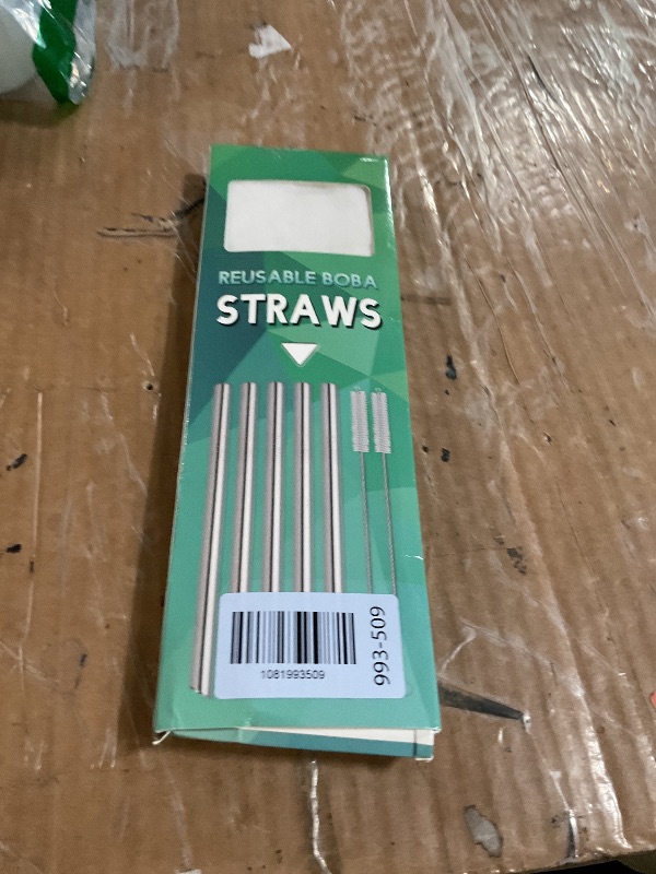 Photo 1 of [Angled Tips] 5 Pcs 10" Reusable Bubble Tea Straws & Smoothie Straws, 0.5" Wide Stainless Steel Straw, Metal Straw for Boba, Tapioca Pearl, Milkshakes, Jumbo Drinks | 2 Cleaning Brushes