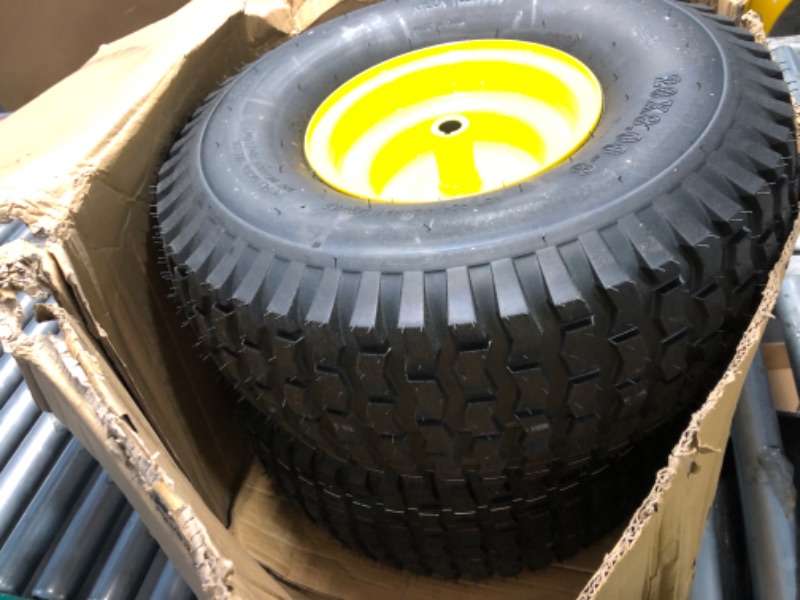 Photo 1 of (2-Pack) 20x8.00-8 Rear Tire and Wheel Assemblies - 4 Ply Tubeless Tire Compatible Replacement for Riding Lawn Mowers - 3/4" Borehole, 3.5" Offset Hub and 3/16" Keyway
