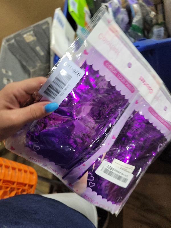 Photo 1 of 2 Pack Purple Backdrop Tinsel Streamers Foil Fringe Backdrop Halloween Party Decorations Purple Backdrop Curtain Birthday Graduation Bachelorette Christmas New Year Party Decorations