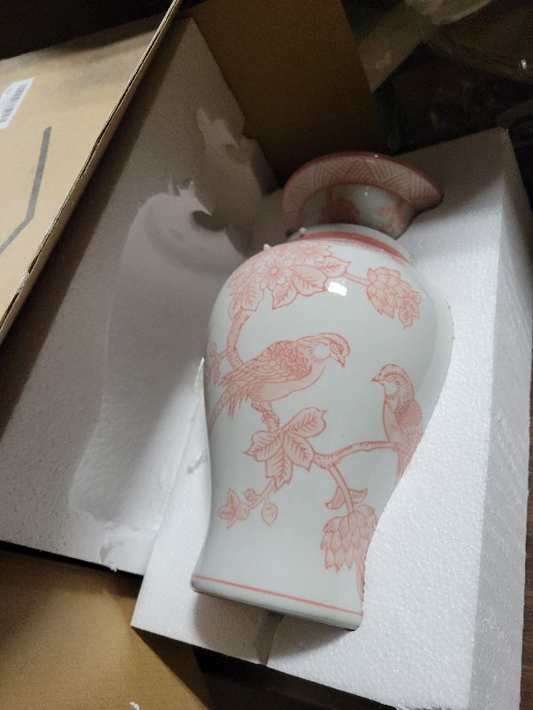 Photo 1 of 11? Pink Ginger Jar with Lid Porcelain Stylized Songbirds Floral Temple Jar Chinoiserie Vase Chinese Style Ginger Jars Antique Home Decor for Interior Design