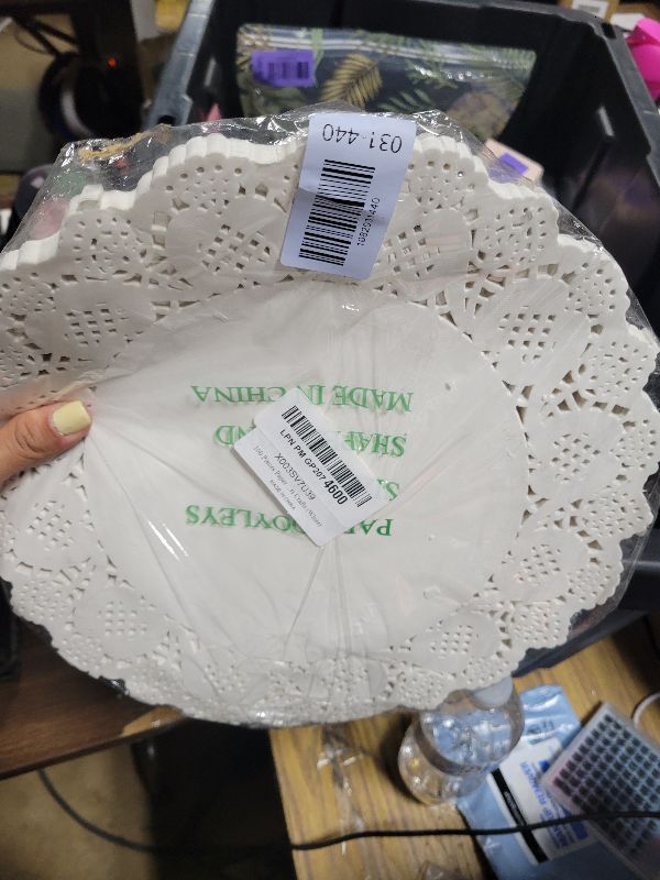Photo 1 of 100 Pieces Paper Doilies, 12 Inch Doilies for Food, Disposable Lace Paper Doilies for Tables, Round Paper Placemats Bulk for Cakes Desserts Crafts (White)