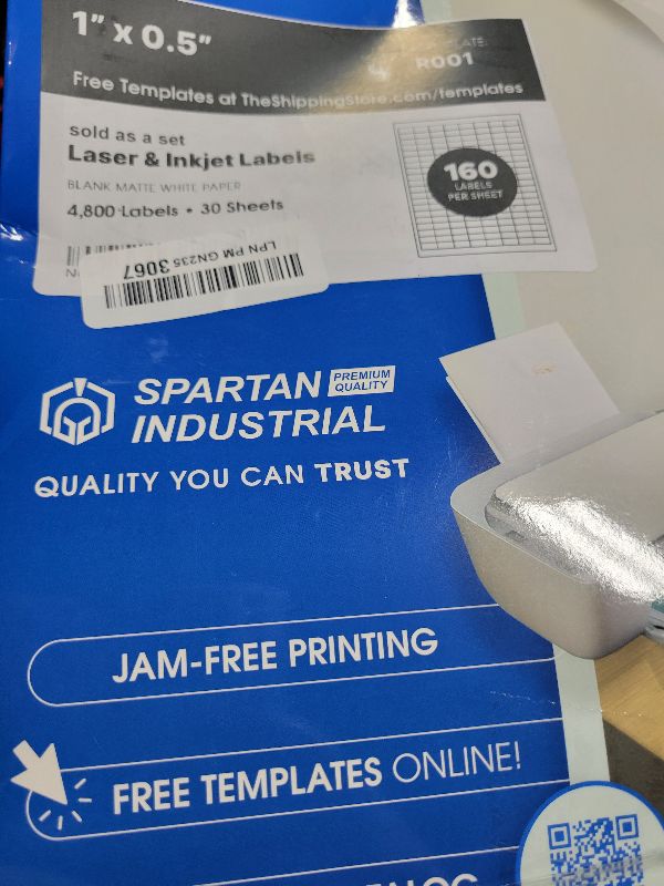 Photo 1 of 1" X 0.5" Matte White Printable Barcode Labels (30 Sheets, 4800 Stickers) UPC Labels and Price Tags for Laser & Inkjet Printers - Spartan Industrial Template R001