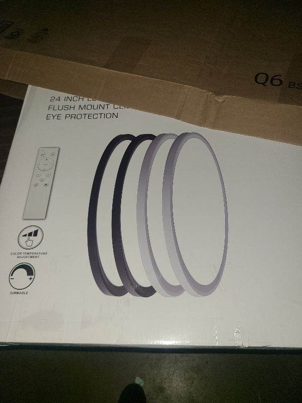 Photo 1 of 1pack 24 Inch Remote Control Dimmable Large LED Flush Mount Ceiling Light, 50w Led Ceiling Light, 2700K-6000K Selectable 4980lm Ceiling Lights, Super Slim Led Light Fixture for Bedroom Kitchen(Black)