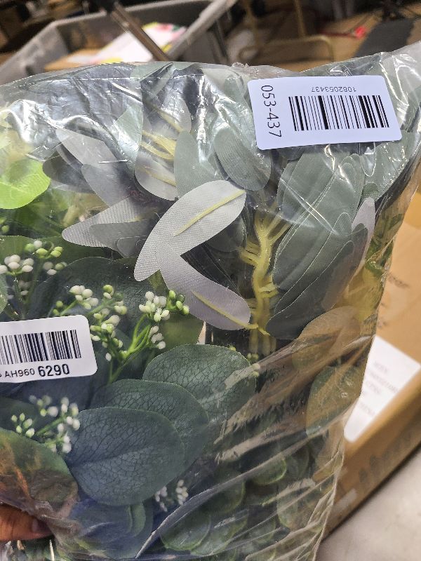 Photo 1 of 100 Pcs Mixed Eucalyptus Stems Bulk, 4 Style Artificial Silver Dollar Eucalyptus Leaves for Wedding Centerpieces, Faux Greenery Branches for Wedding Centerpiece Vase Bouquet Floral Home Decor