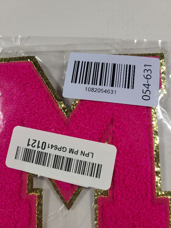 Photo 1 of 1 PC 4.5" Pink Chenille Letter Patch with Gold Border Elegant Iron On Letters for Special Occasions Delicate Monogram Patches for Weddings & Celebrations