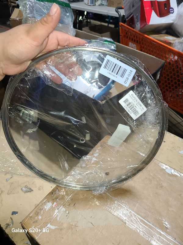 Photo 1 of 13 Inch Pan Lid Tempered Glass Pot Lid Replacement Pan Cover for 12.5"-13" Cast Iron Skillets, Frying Pans, Pots and Wok, Clear