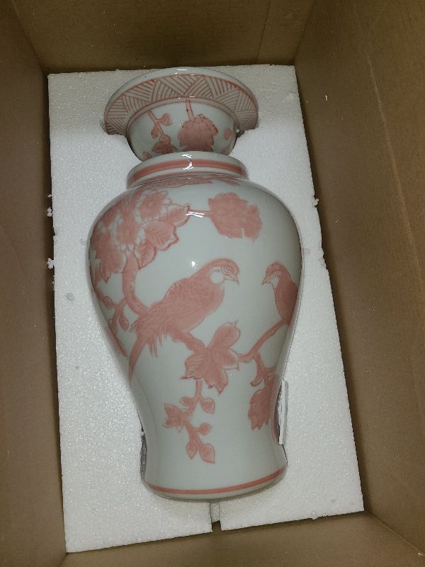 Photo 1 of 11? Pink Ginger Jar with Lid Porcelain Stylized Songbirds Floral Temple Jar Chinoiserie Vase Chinese Style Ginger Jars Antique Home Decor for Interior Design