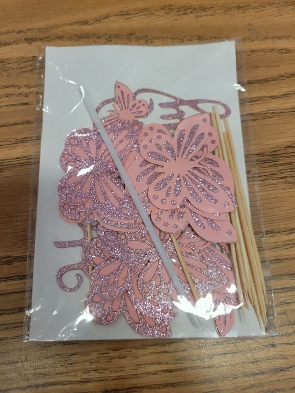 Photo 1 of 13 PCS Happy Birthday Butterfly Cake Toppers, Butterfly Cupcake Topper, Birthday Decoration for Wedding, Theme Party Includes Happy Topper and Cupcake Decorations (Pink)