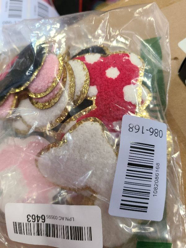 Photo 1 of 20Pcs Mouse Themed Patch, Pink Mouse Chenille Patches Gold Edges Bowknot Iron On Patch for Bags Hat DIY Clothing Repair