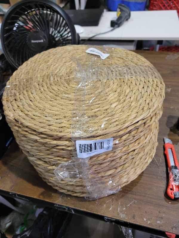 Photo 1 of 13 Inch Placemats Set of 24, Boho Round Woven Place Mats for Dining Table Decor, Rustic Jute Chargers for Dinner Plates, Outdoor Patio, Farmhouse Wedding, Water Hyacinth Wicker Rattan Braided Placemat