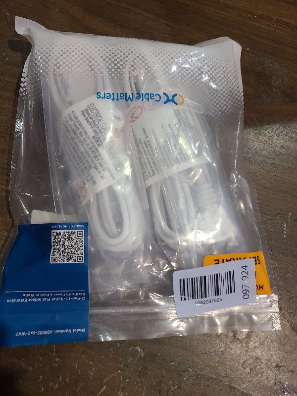Photo 1 of [ETL Listed] Cable Matters 2-Pack 16 AWG 2 Prong Extension Cord 6 ft, 13A 3-Outlet Extension Cords with Tamper Guard, 13 Amp, 1625 Watts, White