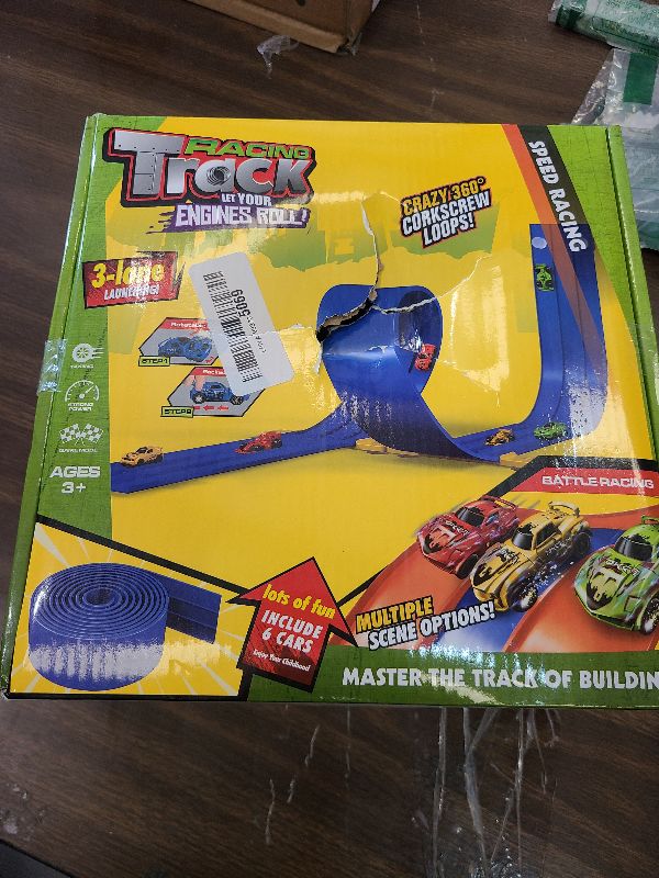 Photo 1 of 3-Lane Flexible Race Track for Kids - 20FT Flex Race Car Ramp Track with Strong Suction Cups, Rolls Up Portable DIY Racetrack Compatible with Hot Wheels & Diecast 1/64th Cars