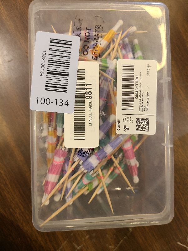 Photo 1 of 150 Pieces Drink Umbrellas Cocktail Picks Parasol Cocktail Umbrellas Sticks with Wood Toothpicks for Summer Hawaiian Cupcake Toppers Umbrella Handmade Sticks Party Decor (Circular Stripes Style)