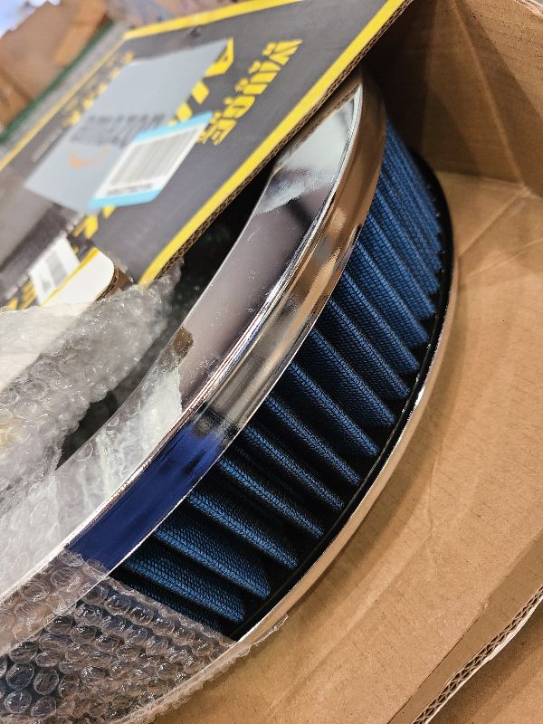 Photo 1 of 14" X 3" Round Air Cleaner Filter Assembly Kit With High- Flow Thru Lid Washable & Reusable for Caburetor Lid 5-1/8" Carb Neck Compatible with Ford/GMC/Chevy SBC BBC (BLUE)