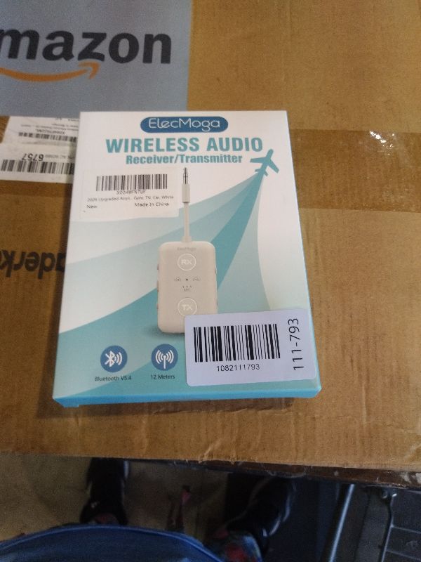 Photo 1 of 2026 Upgraded Airplane Bluetooth 5.4 Adapter with aptX Adaptive, ElecMoga Airplane Travel Essentials Supports 2 AirPods or Headphones, 2-in-1 AUX Wireless Transmitter Receiver for Gym, TV, Car, White