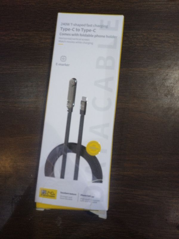 Photo 1 of 2 in 1 USB C Charger Cable with Invisible Stand, USB C to USB C 240w Fast Charging Braided Cord and Phone Stand Compatible with iPhone,Samsung and Android Phone,Type C PD Charging Cable,5ft,Black