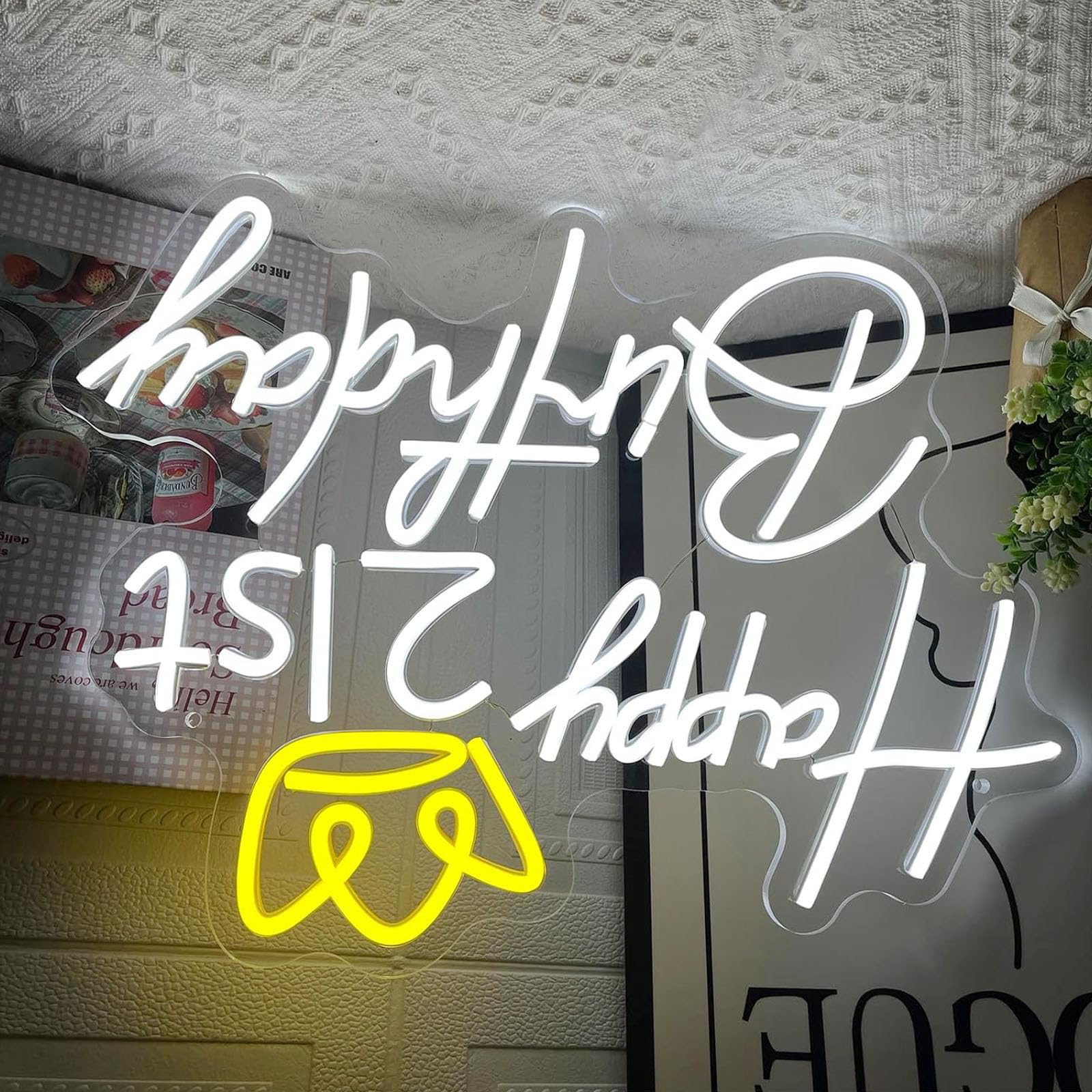Photo 1 of 21st Happy Birthday Neon Sign, 16.9 x 13 Inch Birthday Neon LED Signs, Dimmable Neon Happy Birthday Light for Wall Decor, Birthday Light Up Sign Party Decoration for Home Club Bar Pub Anniversary