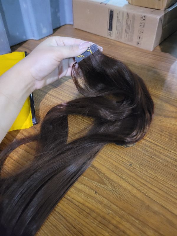 Photo 1 of #33 Auburn Brown Tape in Hair Extensions Human Hair,Copper Red Straight Remy Human Hair Extensions,22 Inch 45g 10 Pcs,Skin Weft Seamless Invisible, Silky Straight with Thick Ends, Remy Human Hair