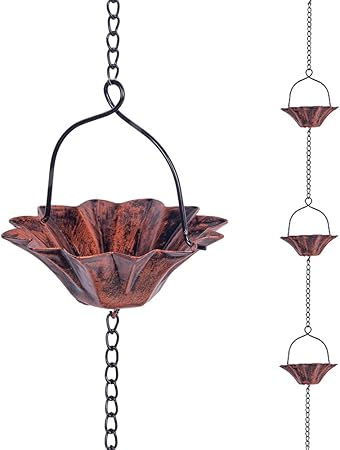Photo 1 of 10FT Lotus Rain Chain, Rain Chains for Gutters with 12 Cups, Adjustable Rain Catcher Chain with Bell for Eaves Drainage, Replacement for Downspout
