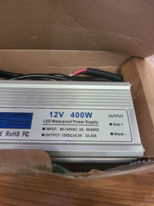 Photo 1 of 12V 400W LED Driver Power Supply, IP67 Waterproof Low Voltage Transformer, AC to DC 12V 33.3A Constant Voltage Converter for Outdoor LED Strip Lights, Landscape Lighting, Computer Project, Outdoor Use