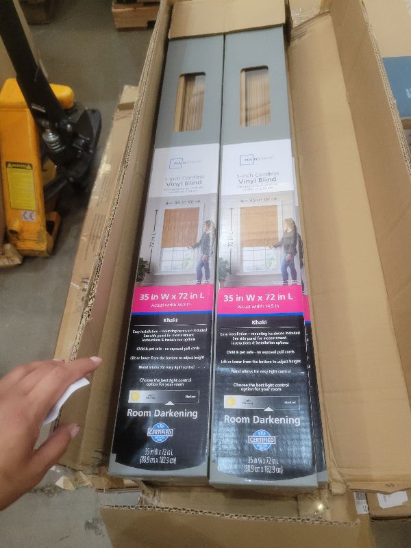 Photo 1 of (4 pack) Mainstays 1" Cordless Vinyl Room Darkening Mini Blinds, Khaki, 36"W x 72"L