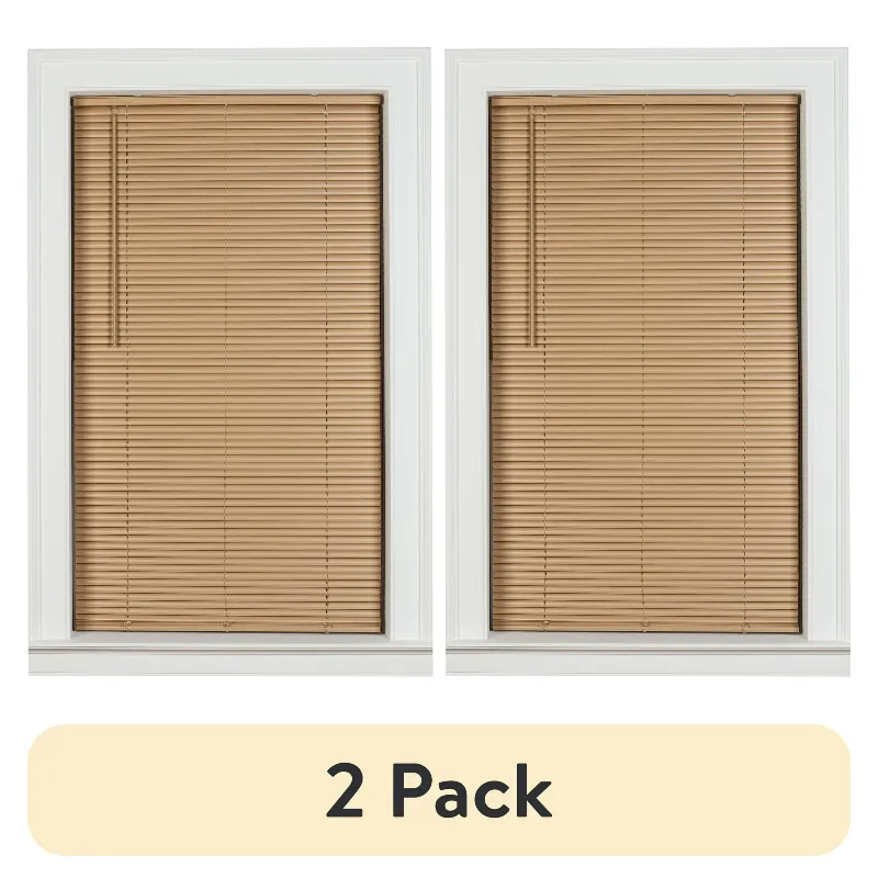 Photo 1 of (4 pack) Mainstays 1" Cordless Vinyl Room Darkening Mini Blinds, Khaki, 36"W x 72"L