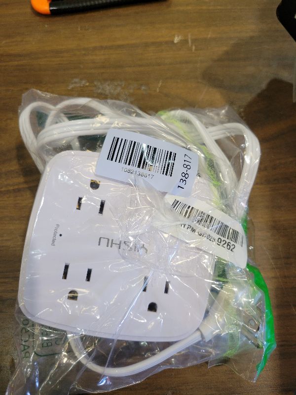 Photo 1 of 10 Ft Surge Protector Power Strip - YISHU 8 Widely Outlets with 4 USB Ports, 3 Side Outlet Extender with 10 Feet Flat Extension Cord, Ultra Flat Plug, Wall Mount, Desk USB Charging Station, ETL, White