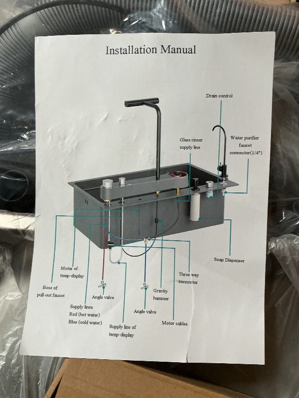 Photo 1 of 33x22x10 In Black Smart Kitchen Sink Digital Display Ambient Light Multifunction Waterfall Kitchen Sinks 8 Gauge Metal Black Stainless Steel Single Bowl Workstation Sink With Soap Dispenser