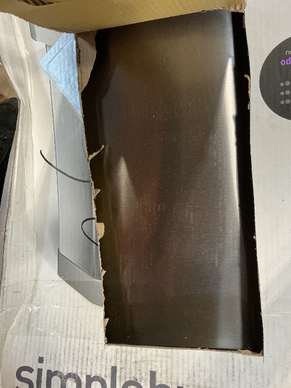 Photo 1 of **LARGE DENTS**
simplehuman Rectangular Step Can, 45L / 12 Gallon Kitchen Trash Can, Liner Rim System, Liner Pocket®, 150,000-Step Pedal, Lid Shox® Silent Close, Brushed Stainless Steel with Grey Plastic Lid