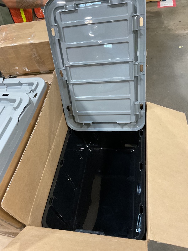 View 2 of **TWO LIDS CRACKED**IRIS USA 4-Pack 27 Gallon Storage Bins with Lids |Made in USA| Heavy Duty Plastic Tote Containers for Truckbed Tool Box Organization, Large - Gray