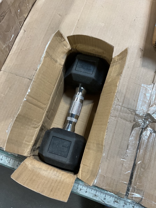 View 2 of **ONLY ONE**CAP Barbell 15 LB Rubber Coated Hex Dumbbell Hand Weight - Pair | Chrome Handle