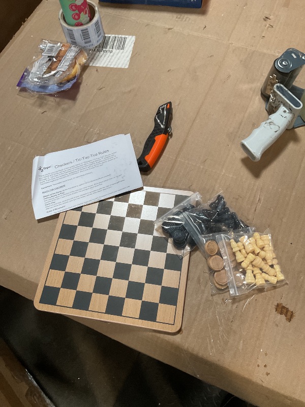 Photo 1 of ***HAS SCRACTHES** Regal Games - Reversible Wooden Board for Chess, Checkers & Tic-Tac-Toe - 24 Interlocking Wooden Checkers and 32 Standard Chess Pieces - for Age 8 to Adult for Family Fun