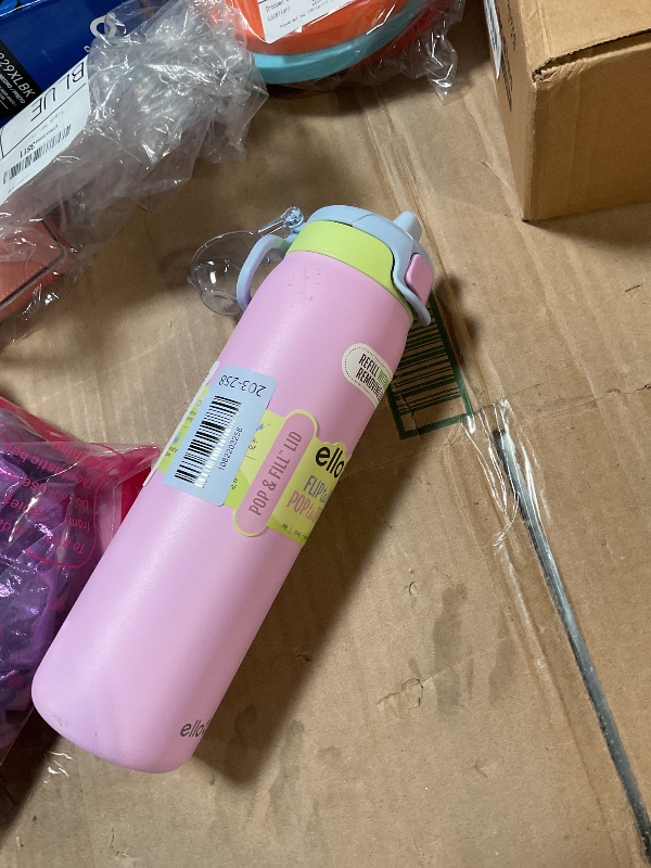 Photo 1 of ***MINOR DAMAGE (Scratches)*** Ello Pop & Fill 22oz Stainless Steel Water Bottle with Quick Fill Technology, Double Walled and Vacuum Insulated Metal, Leak Proof Locking Lid, Sip and Chug, Reusable, BPA Free, Rosy Skyline