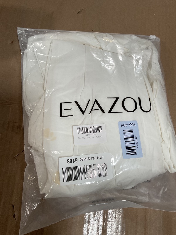 Photo 1 of ***STAINED*** EVAZOU Women's White Cotton Boho Embroidered Eyelet Midi Dress, Sailor Collar Sleeveless Summer Casual Beach Vacation Dress with Pockets, XL