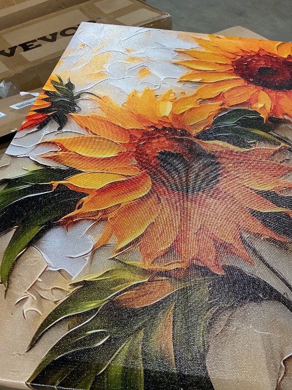 Photo 1 of ** MINOR SCRATCH **Yellow Sunflower Canvas Wall Art, Oil Sunflower Poster Wall Decor, Sun Flower Picture for Wall Living Room Bathroom Bedroom Home Decoration16*24 in Framed