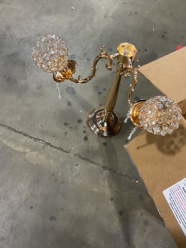 Photo 1 of **FOUR**BalsaCircle 25-Inch Tall Gold Crystal Candle Holder Candelabra - Wedding Party Dining Table Home Centerpieces Decorations