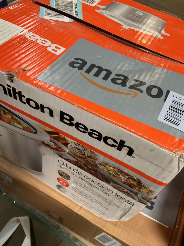 Photo 1 of ***FOR PARTS ONLY/ BROKEN*** Hamilton Beach 4-Quart Slow Cooker with 3 Cooking Settings, Dishwasher-Safe Stoneware Crock & Glass Lid, Stainless Steel (33140G)