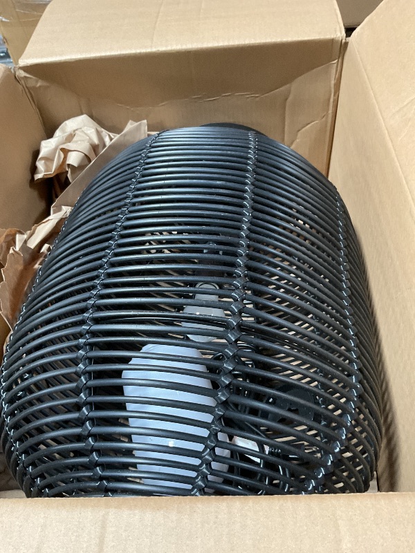 Photo 1 of ***INNER PART HAS DAMAGE (SLIGHTLY BROKEN NEAR LIGHT) STILL FUCNTIONAL **** JONATHAN Y 26.7" Black Outdoor Woven Oval Asian LED Lantern, Modern Bohemian Wicker Table Lamp for Covered Porch or Living Room, Iron Frame, LED Bulb Included JYL6506A